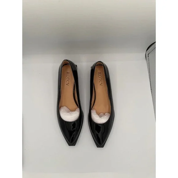 ROTCV Black Patent Leather Architectural Block Heel Pointed Toe Pumps Size 42 - Picture 4 of 6